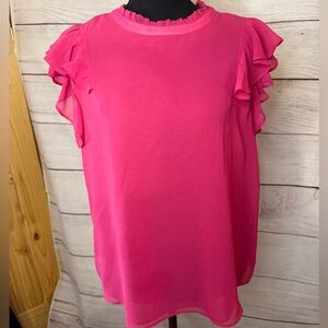NWT DKNY Double lined ruffle sleeve pink blouse